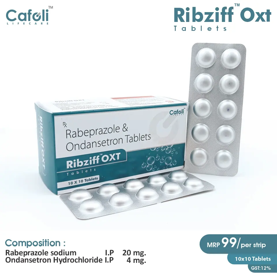 Ondansetron + Rabeprazole Tablet at the best price in PCD Pharma Franchise for Antiemetic, Nausea Control, and Acid Reduction.